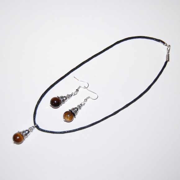 Tiger Eye Necklace and Earring Set,Tiger Eye Gemstone Necklace and Earrings - Picture 2 of 2